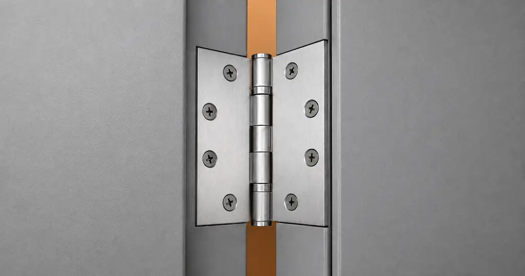 Commercial ball bearing door hinge installed on a hollow metal door frame