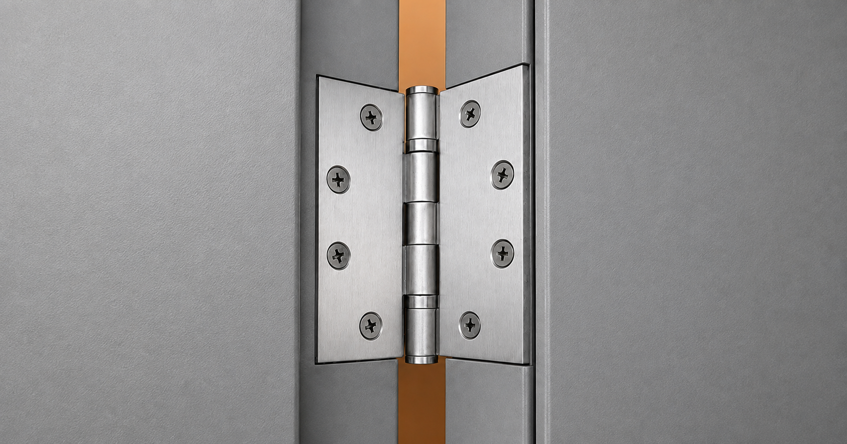Commercial ball bearing door hinge installed on a hollow metal door frame