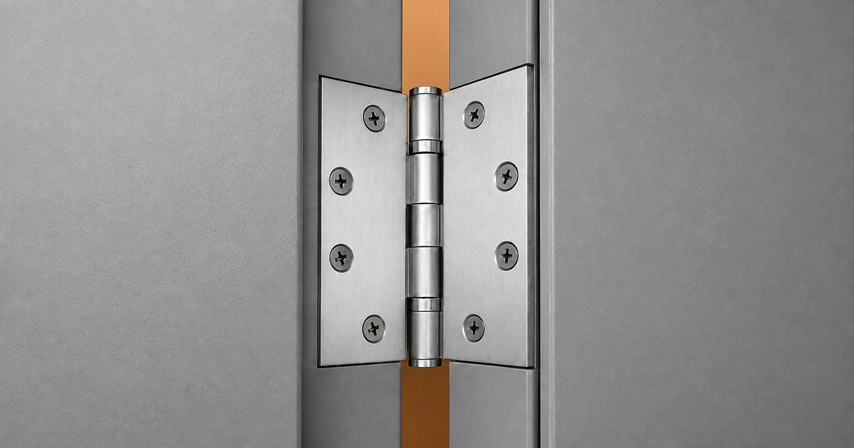 Commercial ball bearing door hinge installed on a hollow metal door frame